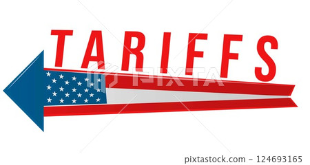 US policy concept of increasing import tariffs in 2025, arrow with USA flag. Vector illustration US policy concept of increasing import tariffs in 2025, arrow with USA flag. Vector illustration 124693165