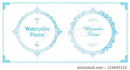 Watercolor, classy elegant frame, decorative border, ornamental design, background, blue Watercolor, classy elegant frame, decorative border, ornamental design, background, blue 124693318