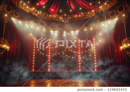Empty circus stage with spotlights 124693433