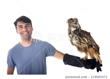 Eurasian eagle-owl in studio Eurasian eagle-owl in studio 124693471