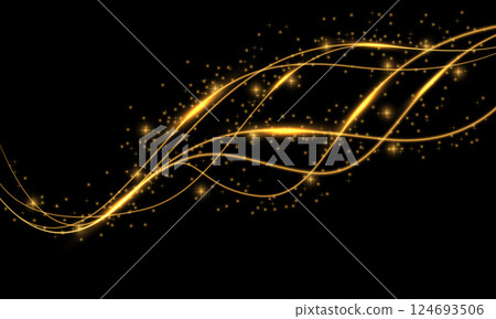 Abstract gold lines curve wave luxury on black background vector 124693506