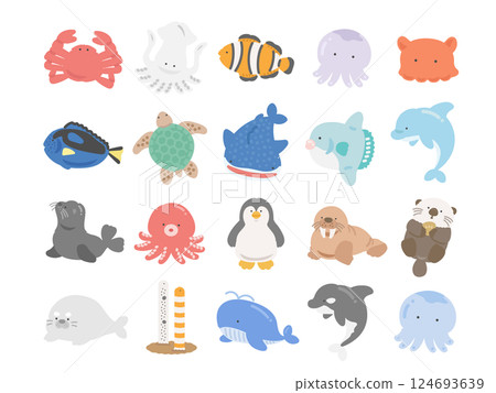 海洋生物、魚類、動物、種類、插圖集 124693639