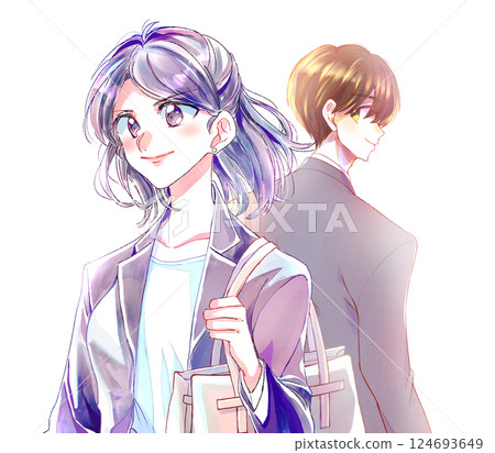 Smiling men and women in suits, working adults Smiling men and women in suits, working adults 124693649