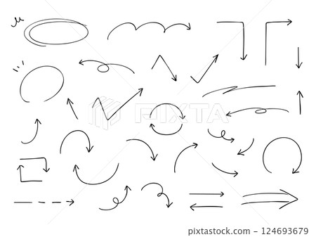 Vector pen hand drawn arrows set black and white Vector pen hand drawn arrows set black and white 124693679