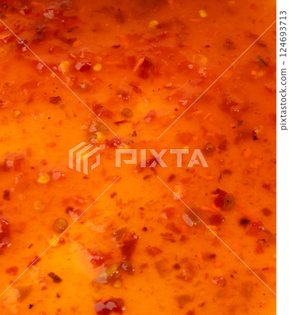 Nuoc Cham Orange Sauce Texture Background, Red Asian Jelly Dip Smear Pattern, Hot Pepper Nuoc Cham Orange Sauce Texture Background, Red Asian Jelly Dip Smear Pattern, Hot Pepper 124693713