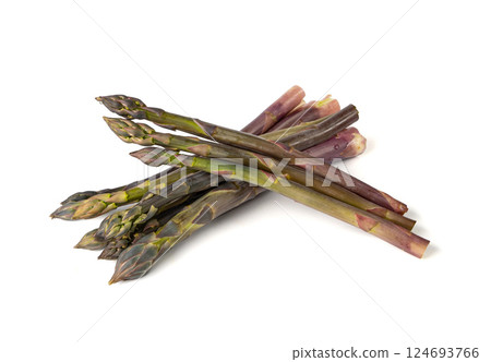 Purple Asparagus Isolated, Raw Garden Vegetables Bunch, Fresh Edible Sprouts of Red Asparagus Officinalis 124693766