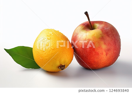 Fresh fruits on white background. Healthy food concept 124693840