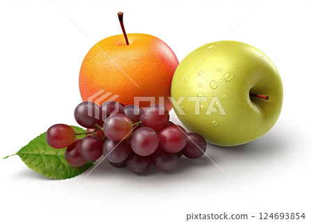 Fresh fruits on white background. Healthy food concept 124693854