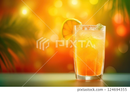 Fresh juice cocktail on the table against summer background Fresh juice cocktail on the table against summer background 124694355