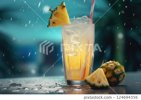 Fresh juice cocktail on the table against summer background Fresh juice cocktail on the table against summer background 124694356