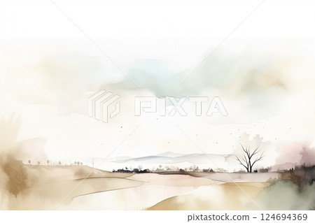 Watercolor neutral minimalist landscape illustration Watercolor neutral minimalist landscape illustration 124694369