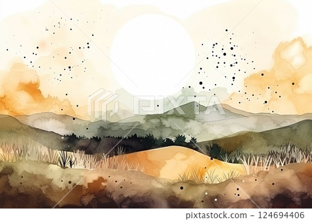 Watercolor neutral minimalist mountains landscape illustration Watercolor neutral minimalist mountains landscape illustration 124694406