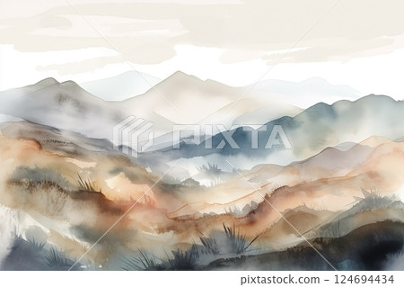 Watercolor neutral minimalist mountains landscape illustration Watercolor neutral minimalist mountains landscape illustration 124694434
