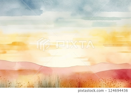 Watercolor neutral minimalist landscape illustration 124694436