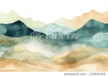 Watercolor neutral minimalist mountains landscape illustration Watercolor neutral minimalist mountains landscape illustration 124694458