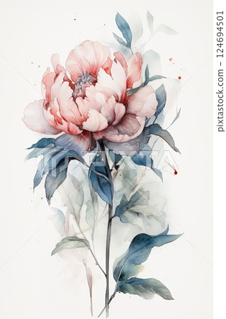 Watercolor peony on white background 124694501