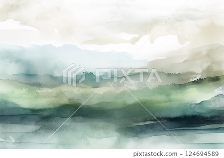 Watercolor neutral minimalist landscape illustration. Invitation, banner, card background 124694589