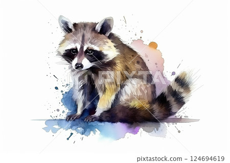 Watercolor raccoon illustration on white background Watercolor raccoon illustration on white background 124694619
