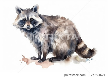 Watercolor raccoon illustration on white background 124694621