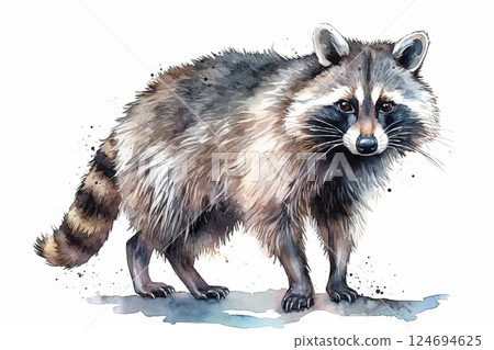 Watercolor raccoon illustration on white background 124694625