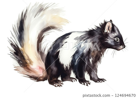 Watercolor skunk illustration on white background 124694670