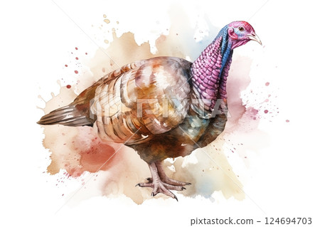 Watercolor turkey illustration on white background 124694703