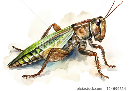 Watercolor grasshopper illustration on white background 124694834