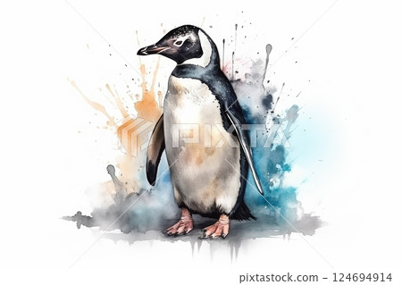 Watercolor penguin illustration on white background 124694914