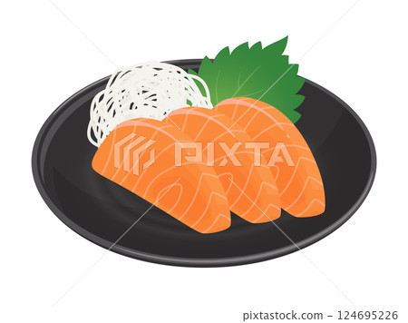 盤子裡的鮭魚生魚片插畫素材 盤子裡的鮭魚生魚片插畫素材 124695226