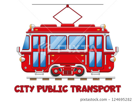 Funny tram. Isolated on white background. Side view. Vector illustration. 124695282