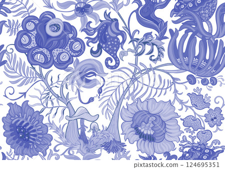 Fantasy, alien hypnotic flowers, decorative flowers and leaves Fantasy, alien hypnotic flowers, decorative flowers and leaves 124695351