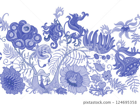 Fantasy, alien hypnotic flowers, decorative flowers and leaves Fantasy, alien hypnotic flowers, decorative flowers and leaves 124695358