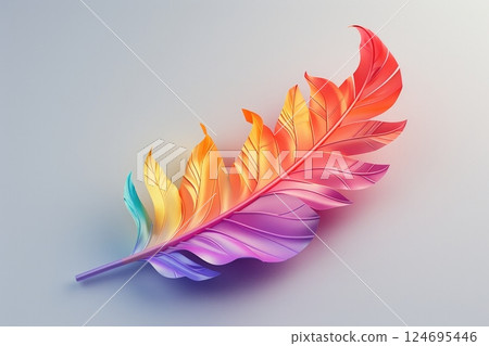Detailed 3d rendering of colorful exotic bird feather on white background, vibrant illustration 124695446