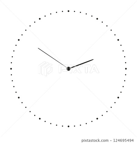 Round clock face with stopwatch dial, time meter scale, speedometer marks, and minimal line icon design. Flat vector illustration isolated on white background. 124695494