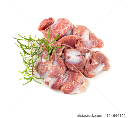 Poultry Offal Isolated, Raw Chicken Stomach, Poultry Giblets, Fresh Turkey Stomach, Chicken Gizzard 124696151