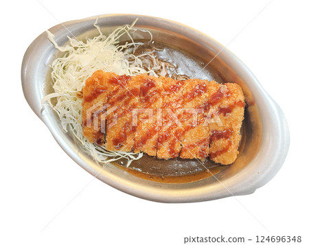 Top view of Katsu curry, Curry with pork cutlet , focus selective 124696348