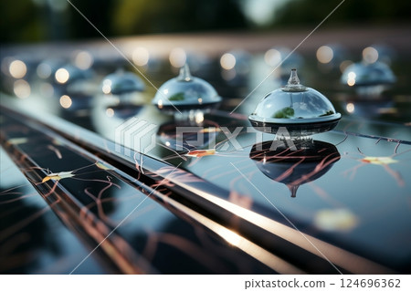 Solar Panel Texture and Rooftop Details. Sunlight Reflection for Clean Energy Generation 124696362