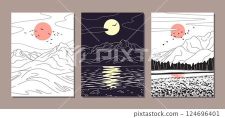 Simple Nature Scenes Set with Mountains 124696401
