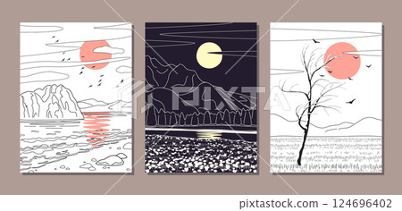 Simple Nature Scenes Set with Mountains. 124696402
