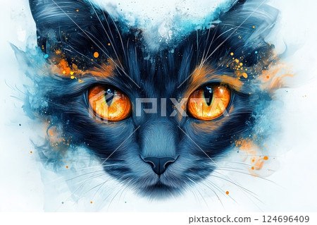 intricate illustration of a cat face, adorned with delicate patterns reminiscent of mandalas, exuding a mystical aura 124696409