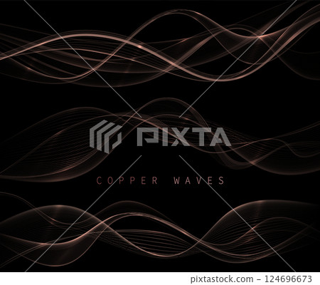 Isolated design element, wavy copper color illustration on black background 124696673