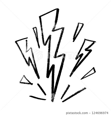 Thunder bolt doodle with hand-drawn lightning flash. Electric energy icon in sketch style. Flat vector illustration isolated on white background. Thunder bolt doodle with hand-drawn lightning flash. Electric energy icon in sketch style. Flat vector illustration isolated on white background. 124696974