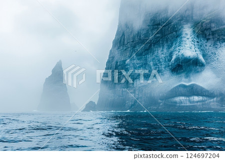 Ocean Cliffs, Face In Nature, Stone Formation, Mystical Scenery, Surrealistic Landscape 124697204