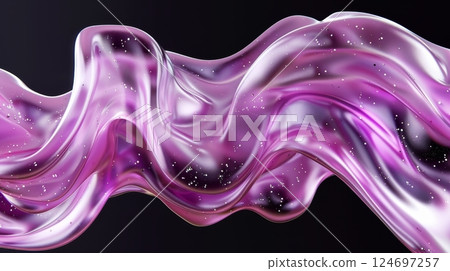 Captivating abstract background with iridescent purple waves and liquid glass texture on black 124697257