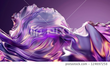 Captivating abstract background with iridescent purple waves and liquid glass texture on black 124697258