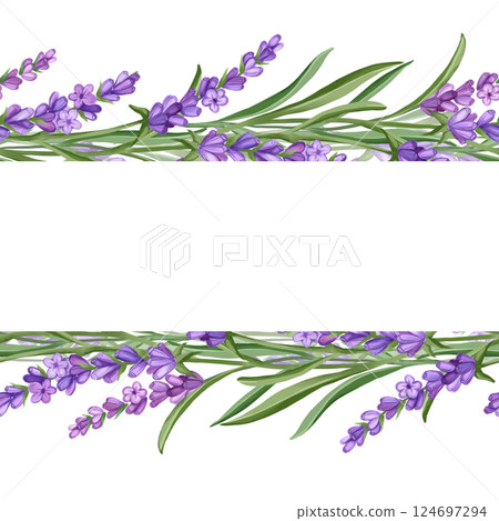 Lavender flowers seamless border, hand drawn frame for card or invitations. Lavender flowers seamless border, hand drawn frame for card or invitations. 124697294