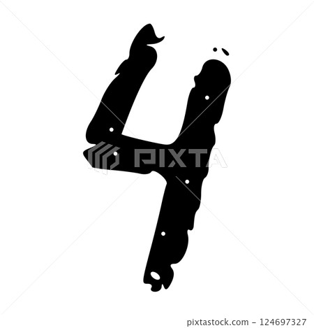 Hand-drawn numbers with brush strokes and spray ink texture, grunge calligraphy font in doodle style. Flat vector illustration isolated on white background. 124697327
