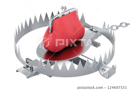 Bear trap with coin purse, 3D rendering Bear trap with coin purse, 3D rendering 124697331