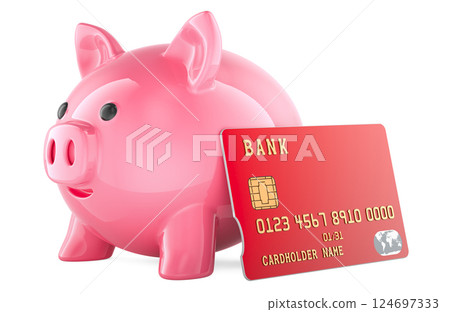 Credit card with Piggy Bank, 3D rendering Credit card with Piggy Bank, 3D rendering 124697333