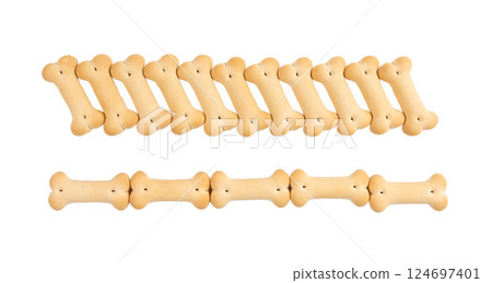 Dog biscuits, soft crunchy pet treats, flavored small canine cookie, bone shape biscuit, puppy food 124697401